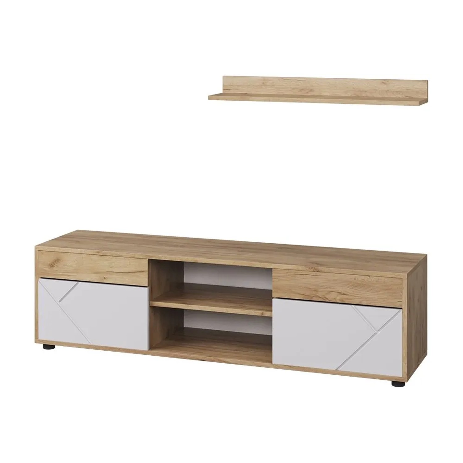 Vicco Wohnwand Berno Goldkraft Eiche Weiß 140 x 39 2 Teile Art Nr 57826
