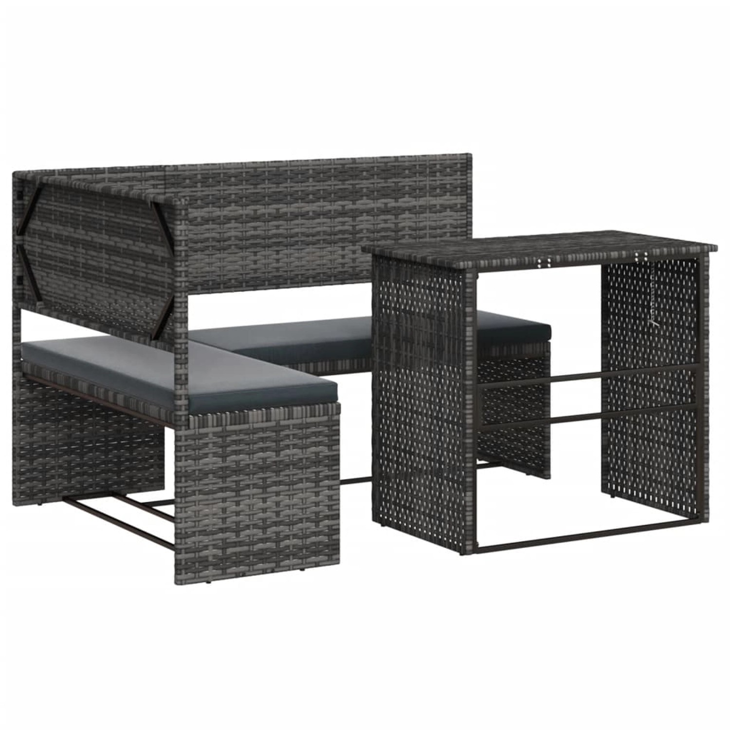 vidaXL Gartensofa in L-Form mit Tisch und Kissen Grau Poly Rattan 362348 günstig online kaufen