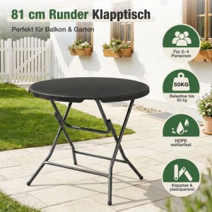 Sekey runder Klapptisch, 81 cm, ideal für Camping, Garten oder Balkon.