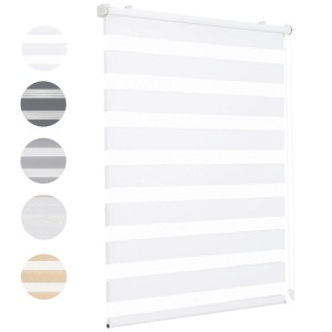 Sekey Doppelrollo Klemmfix, 70x100cm, Weiß. Blickdichter Fenstervorhang mit Streifenmuster.