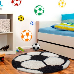 Ayyildiz Kinderteppich Fun 6001, schwarz, Ø 100 cm, im Fußball-Design für das Kinderzimmer.