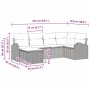 vidaXL Garten-Sofa-Set, 6-teilig, grau, Poly Rattan, mit Maßangaben.