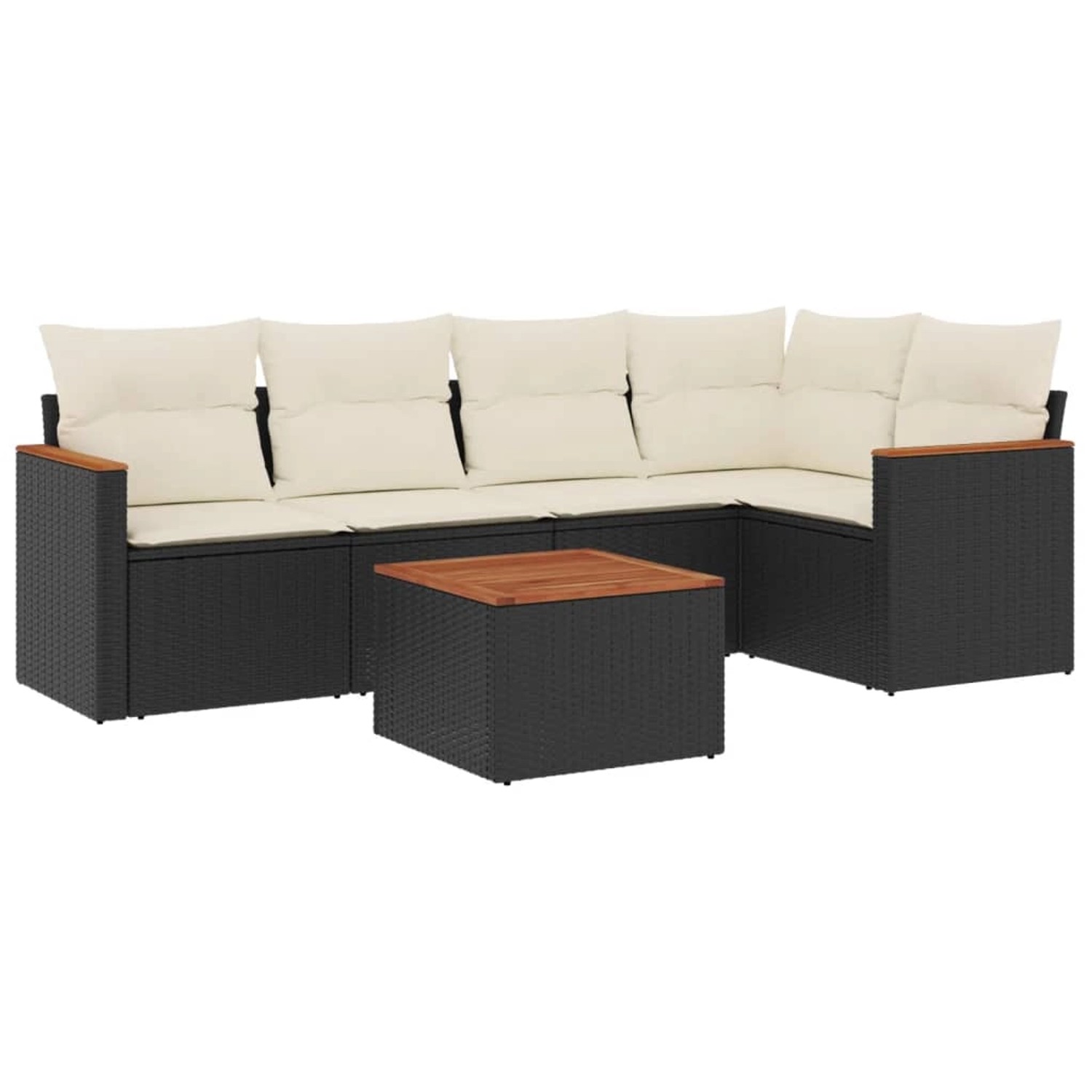 vidaXL 6-Tlg Garten-Sofagarnitur mit Kissen Schwarz Poly Rattan 3225951