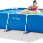 Blauer Intex Frame Pool Family, 220x150x60 cm, mit Personen im Wasser.