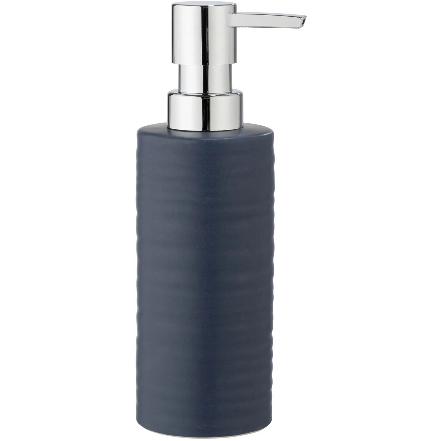 Wenko Seifenspender Mila, blaue Keramik mit Chrom-Pumpe.