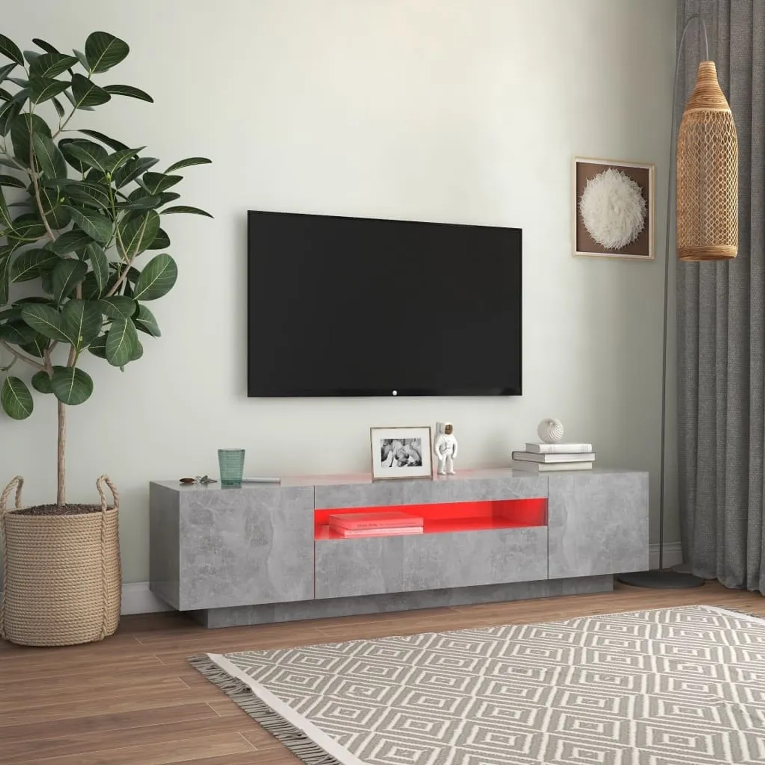VidaXL TV-Schrank mit LED-Beleuchtung in Betongrau (160 cm). Moderner TV-Tisch für Wohnzimmer.