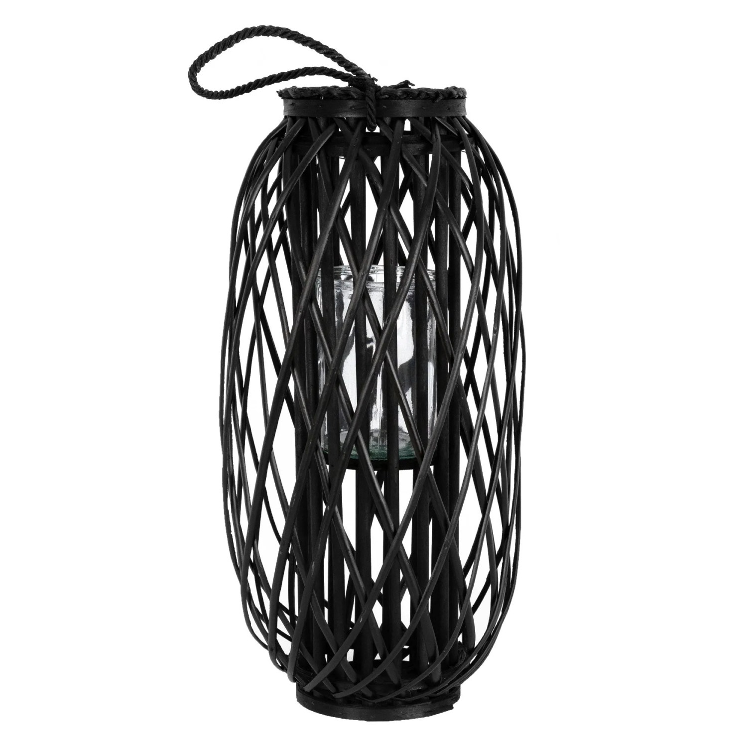 ECD Germany Laterne Ried 60xØ27 cm Natur mit Henkel und Glaseinsatz