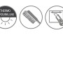 Piktogramme für Verdunkelungsrollo: Thermo, Reinigung, Zuschnitt.