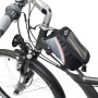 Tectake Fahrradtasche am Rahmen befestigt, schwarz-grau-rot, mit transparentem Handyfach.