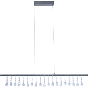 Näve LED-Pendelleuchte Nobilis, satin-nickel, ca. 100 cm, mit Kristall-Anhängern.