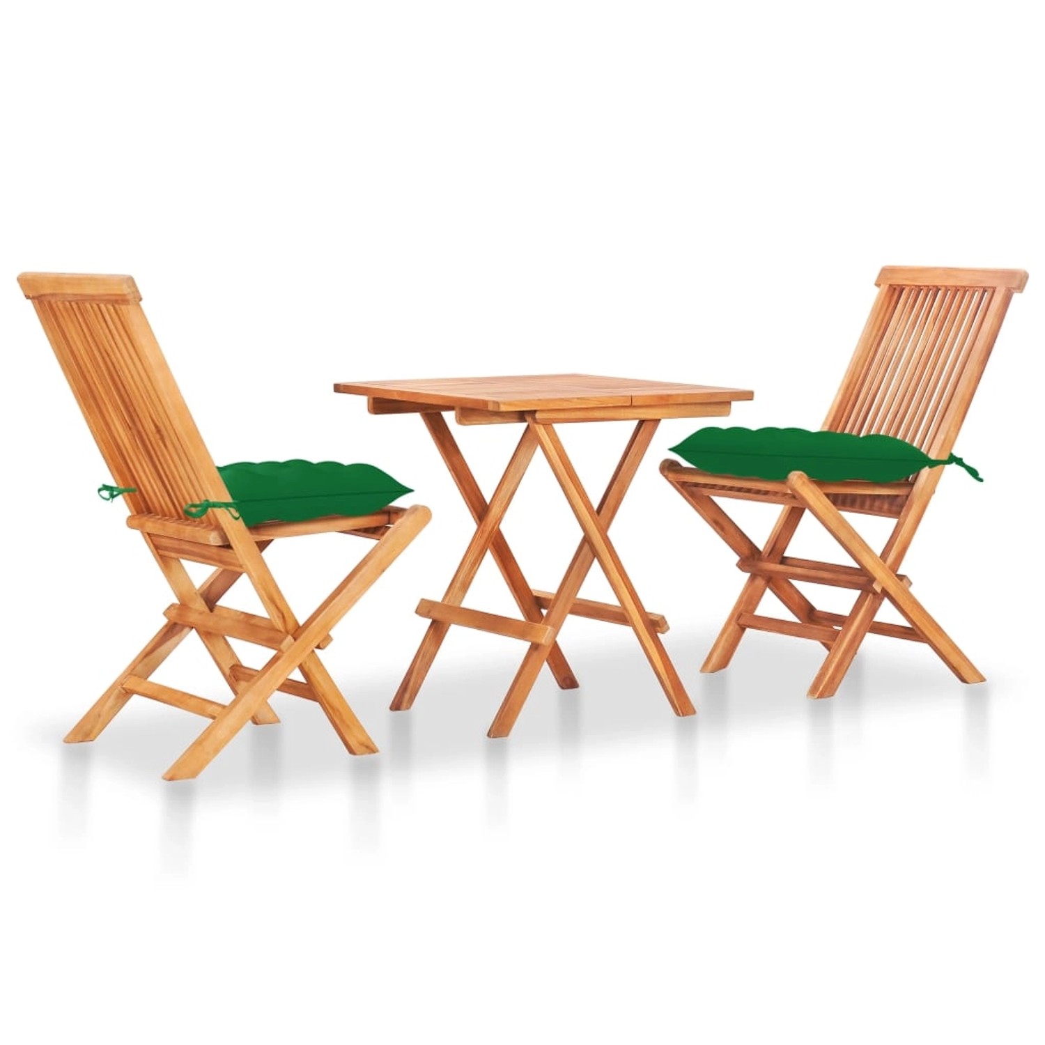 vidaXL 3-Tlg Bistro-Set mit Grünen Kissen Massivholz Teak 3063245