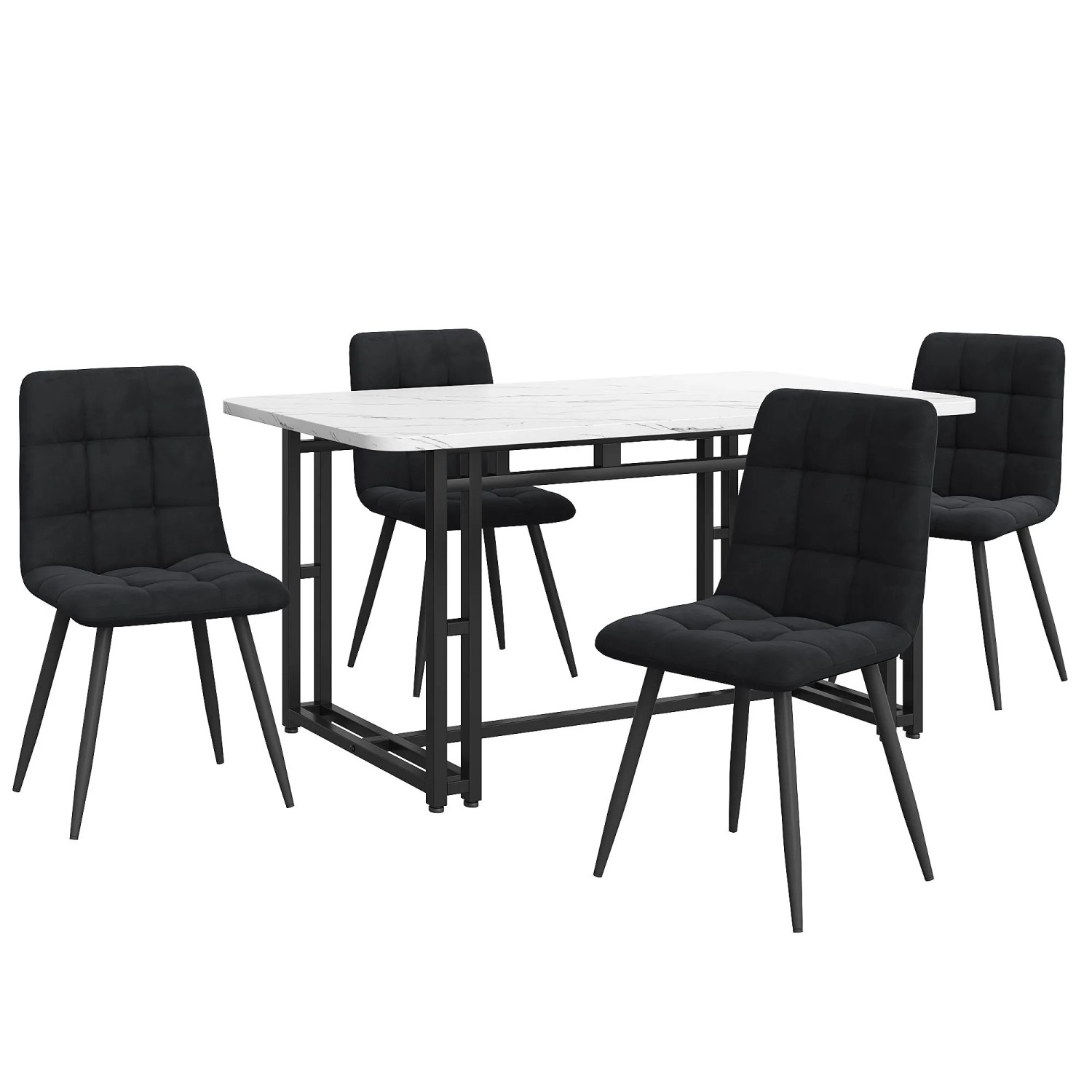 Merax Essgruppe 5-tlg mit 140x80cm Esstisch  4 Samtstühle Schwarz  Eisenbeine Schwarz