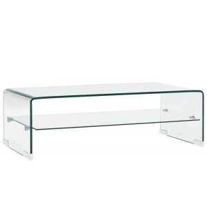 Transparenter vidaXL Couchtisch aus Hartglas mit Ablage, 98x45x31 cm.