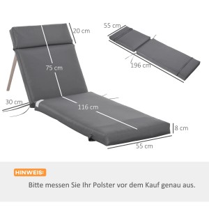 Outsunny Sitzkissen-Set, dunkelgrau, für Sonnenliege, 196x55x8cm. Gartenstuhlauflage für bequemes Sitzen im Freien.