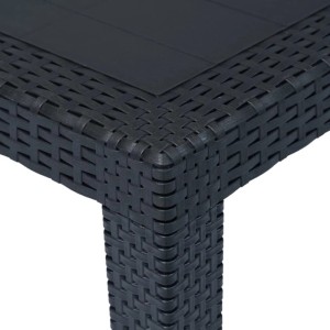 Detailansicht: Anthrazitfarbener Furnicato Gartentisch in Rattan-Optik aus Kunststoff, 79x79 cm.