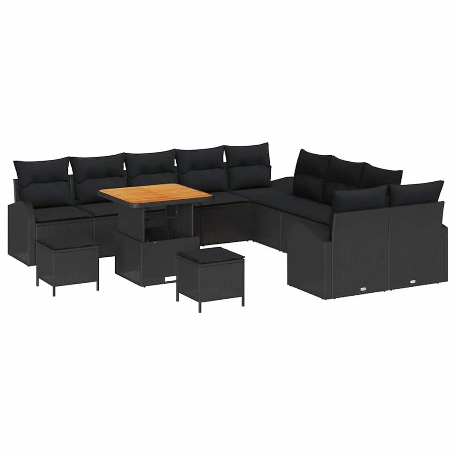vidaXL Garten-Sofa-Set mit Kissen mit Speicher 13-Tlg Schwarz 3364399
