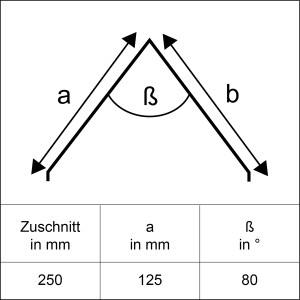 Skizze Firstblech Alu Natur 250x2000mm mit Maßen a, b und Winkel β.