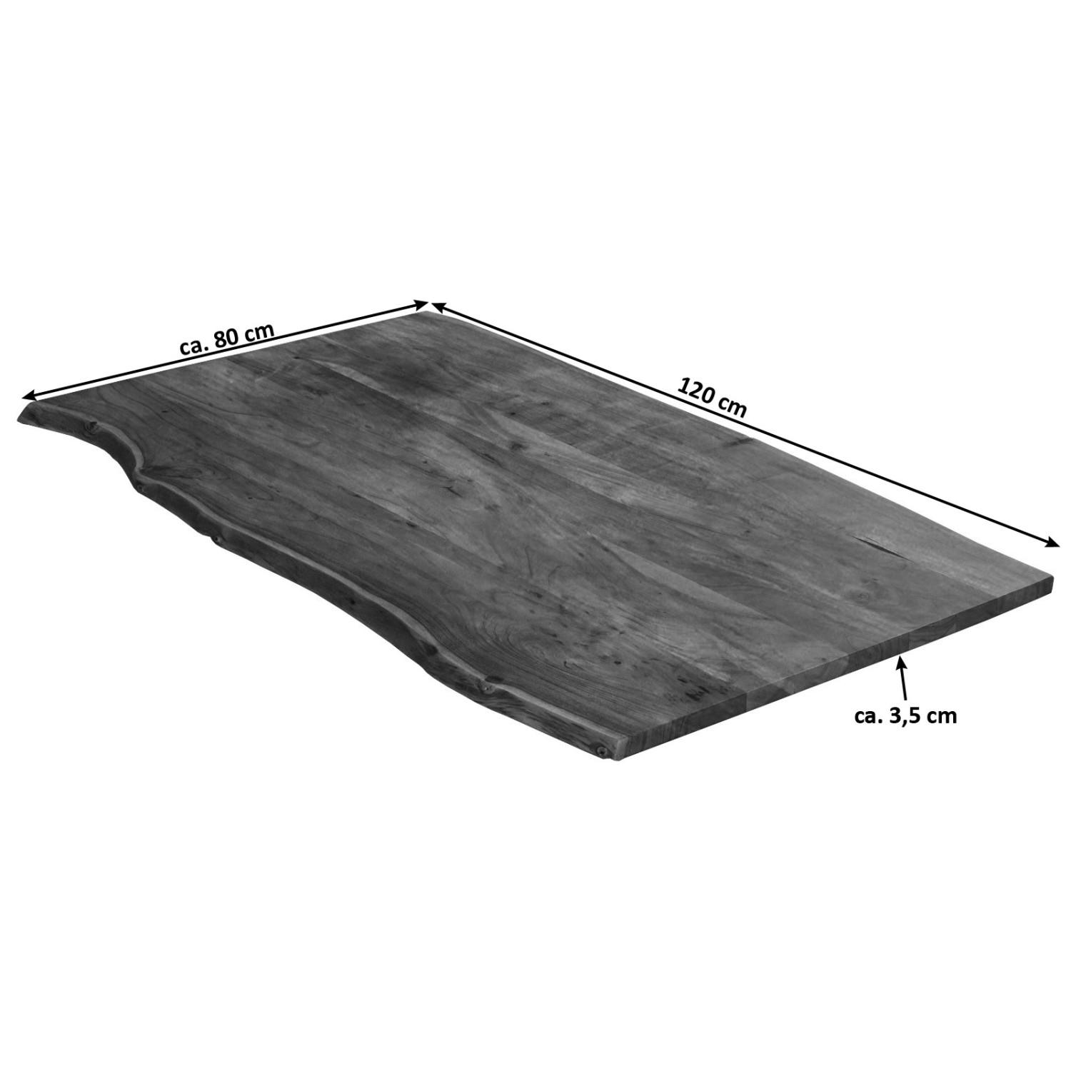 Massive Akazie Tischplatte in Nussbaum, Baumkante, 120x80 cm. Tisch für Esszimmer, Küche oder Büro.