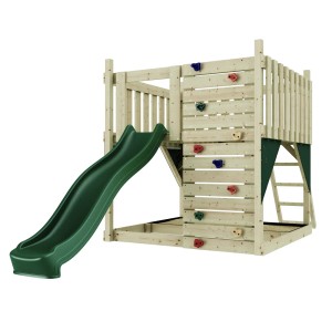 OutdoorToys Spielturm Sternenhimmel mit Rutsche, Kletterwand und Sandkastenbereich.