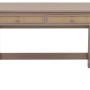 Helltaupe Schreibtisch mit zwei Schubladen und Bastfronten. Moderner Bürotisch für Homeoffice.