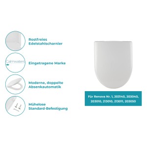 Calmwaters WC-Sitz für Keramag Renova Nr. 1 D-Form, Absenkautomatik, Weiß.