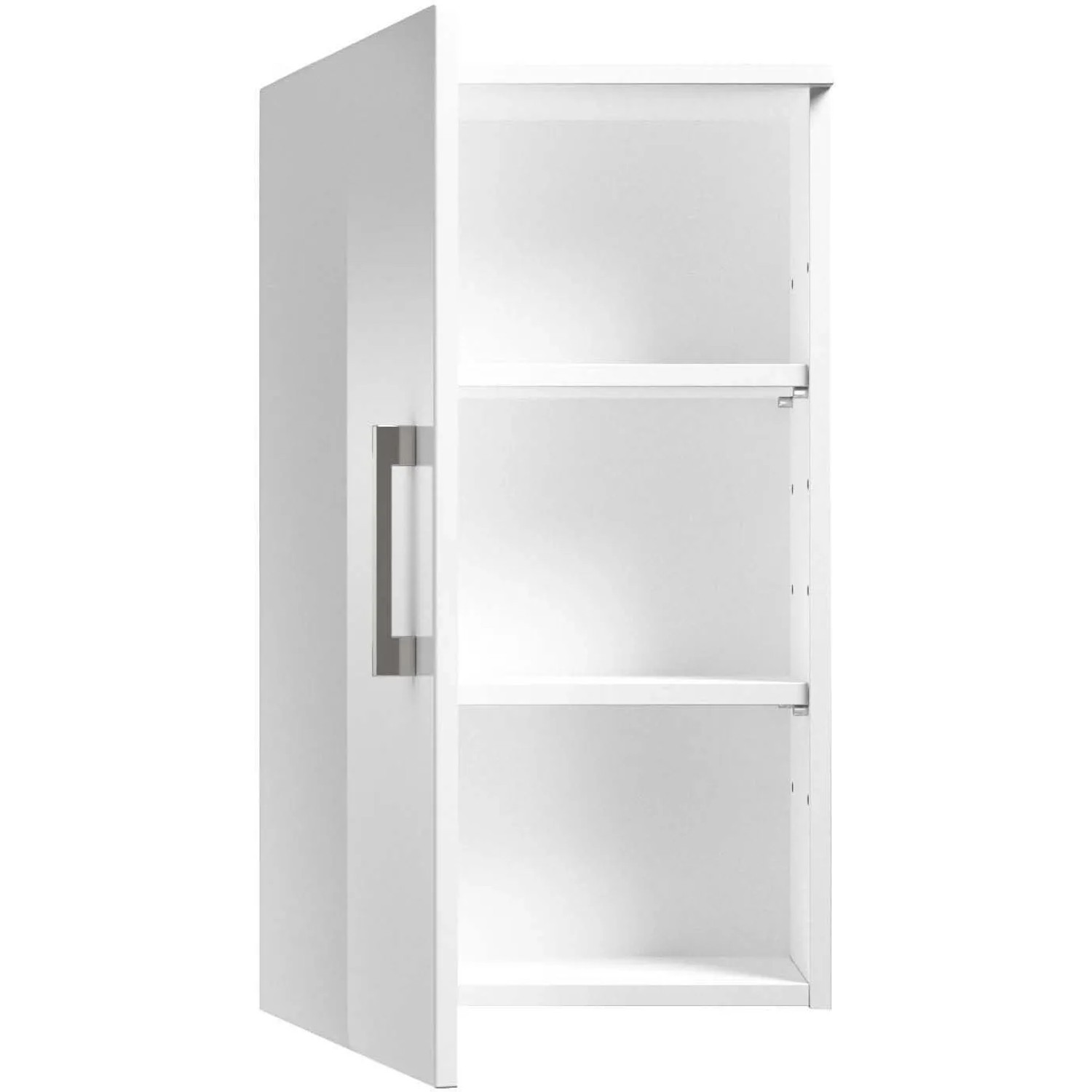 Weißer Posseik Bad-Hängeschrank Rima (40 cm) mit offener Tür und zwei Einlegeböden.