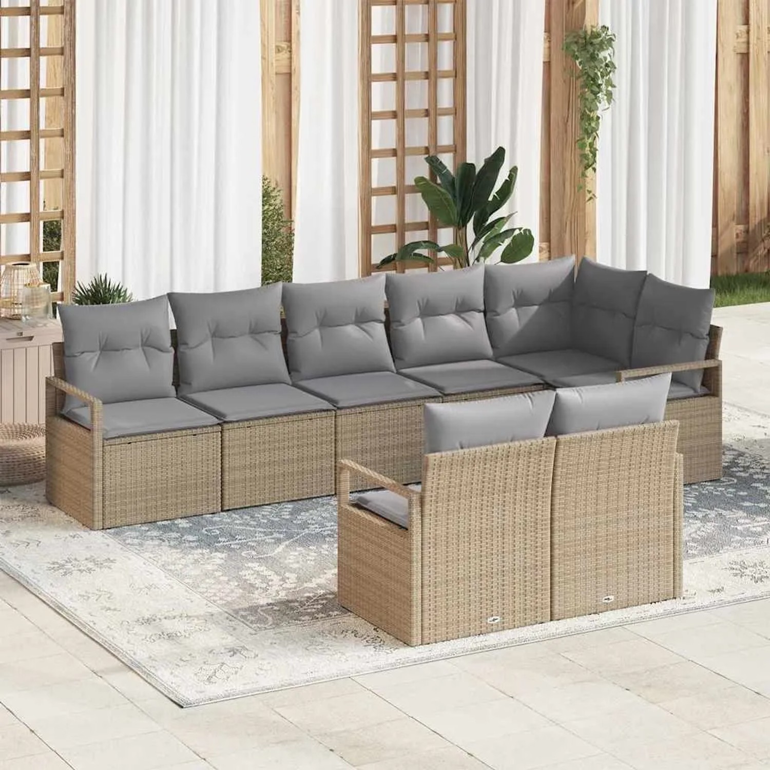 Beiges 8-teiliges Garten-Sofa-Set aus Poly Rattan von vidaXL für Terrasse und Garten.
