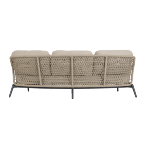 Bizzotto Sofa Eulero anthrazit, 231 cm breit, mit Kissen und geflochtener Rückenlehne.