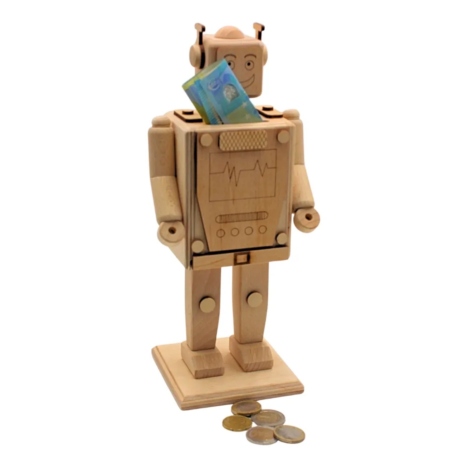 Dekohelden24 Holz Spardose Roboter Roboterspardose Sparfigur Spardose Sparbüchse Kinderspardose Kindersparschwein zum Bemalen L/B/H 10 x 10 x 28 cm_2