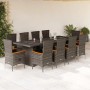 Graue 11-tlg. vidaXL Garten-Essgruppe aus Rattan mit Tisch, 10 Stühlen und Kissen.