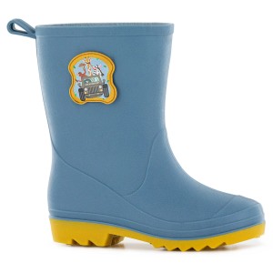 Blauer Blackfox Mini Baobab Stiefel Gr. 23/24 mit gelber Sohle und Dschungel-Motiv.