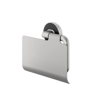 Tiger Cooper Toilettenpapierhalter mit Deckel, gebürsteter Edelstahl und Schwarz.