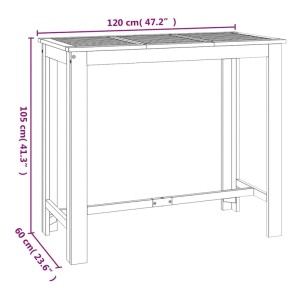 Garten-Bartisch aus Akazienholz, 120x60x105 cm, ideal für Garten und Terrasse.