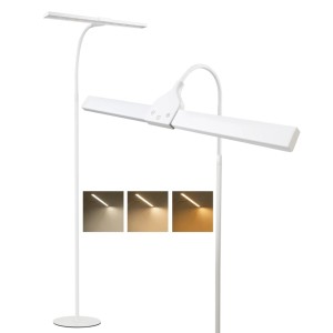 Weiße, moderne LED-Leselampe mit dimmbarem Licht, verstellbarem Schwanenhals für Wohnzimmer. Zeigt Farbtemperaturen.