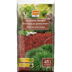 Palette OBI Gartendekor Mahagoni, 51 Säcke à 45 l, rotbrauner Dekormulch zur Beetabdeckung.
