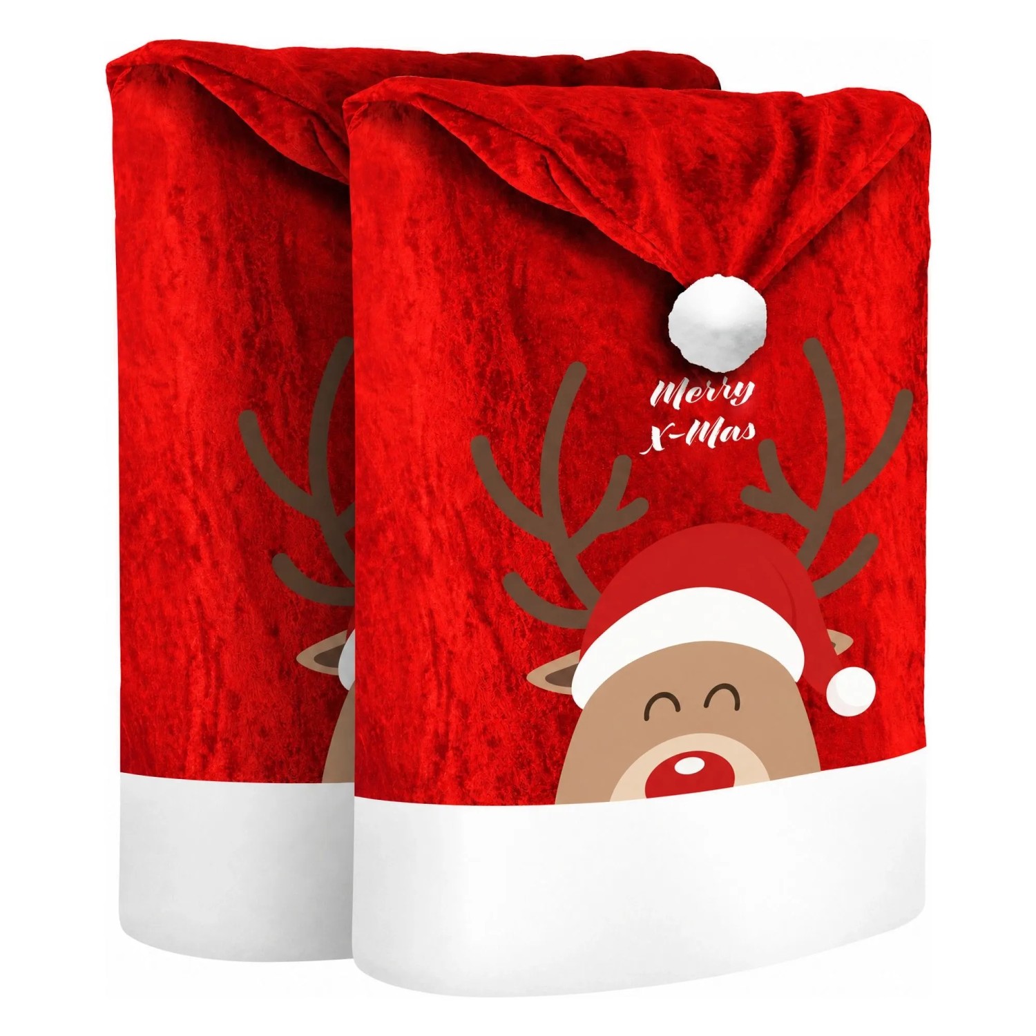KESSER Weihnachtsstuhlüberzüge Set Motiv Rentier Rot Weiß 4 Stück