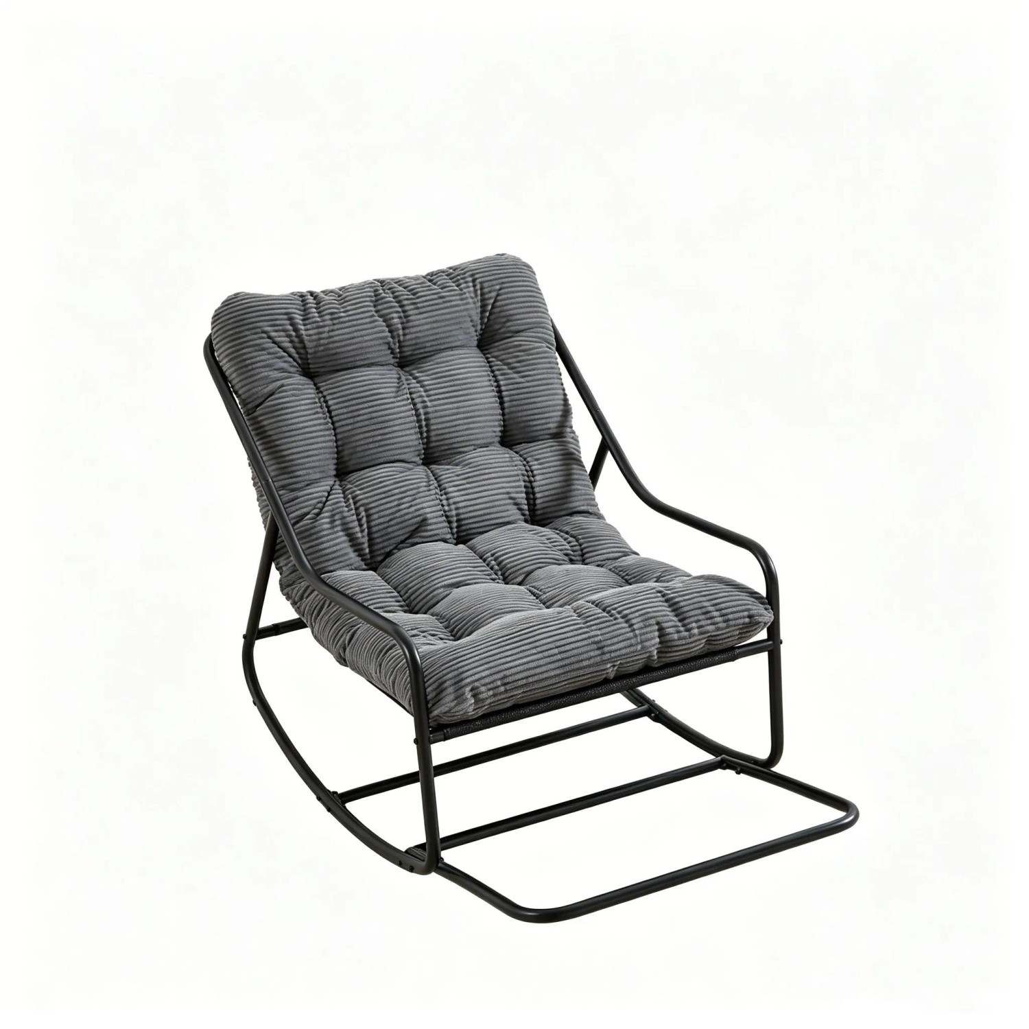 PXloue Schaukelstuhl Grau mit Hocker und Weichem Kissen für Terrasse Wohnzimmer Schlafzimmer