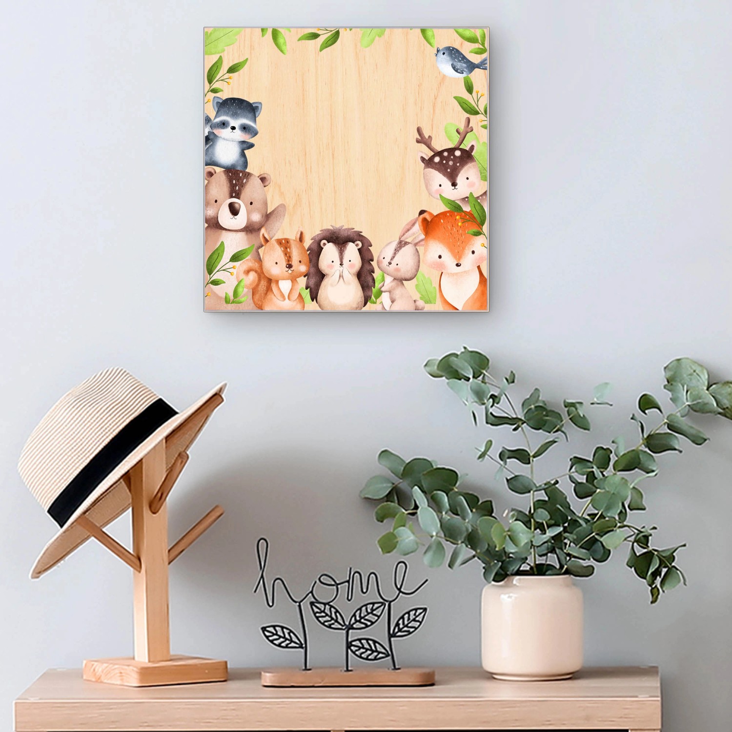 Banjado Schlüsselbox mit Waldtierfreunde-Motiv, 30x30cm, weiße Schlüsselkasten mit 50 Haken.