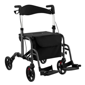 Costway Rollator, faltbar, mit Sitz und Tasche, als Rollstuhl nutzbar, schwarz.