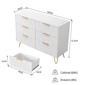 PXloue Schubladenschrank mit 6 Schubladen–Kommode für Wohnzimmer und Schlafzimmer Weiß