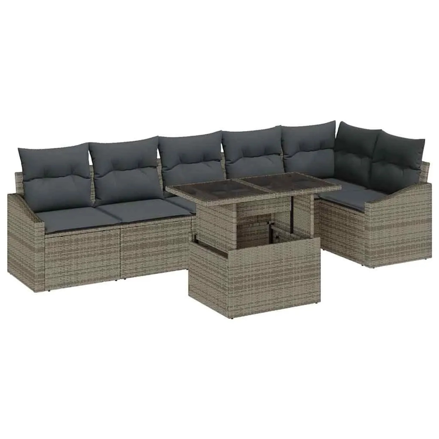 vidaXL Garten-Sofa-Set mit Kissen mit Speicher 7-Tlg Grau 3357752