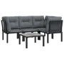 vidaXL 5-tlg. Garten Lounge Set aus Poly Rattan in Schwarz/Grau mit Tisch und Polstern.