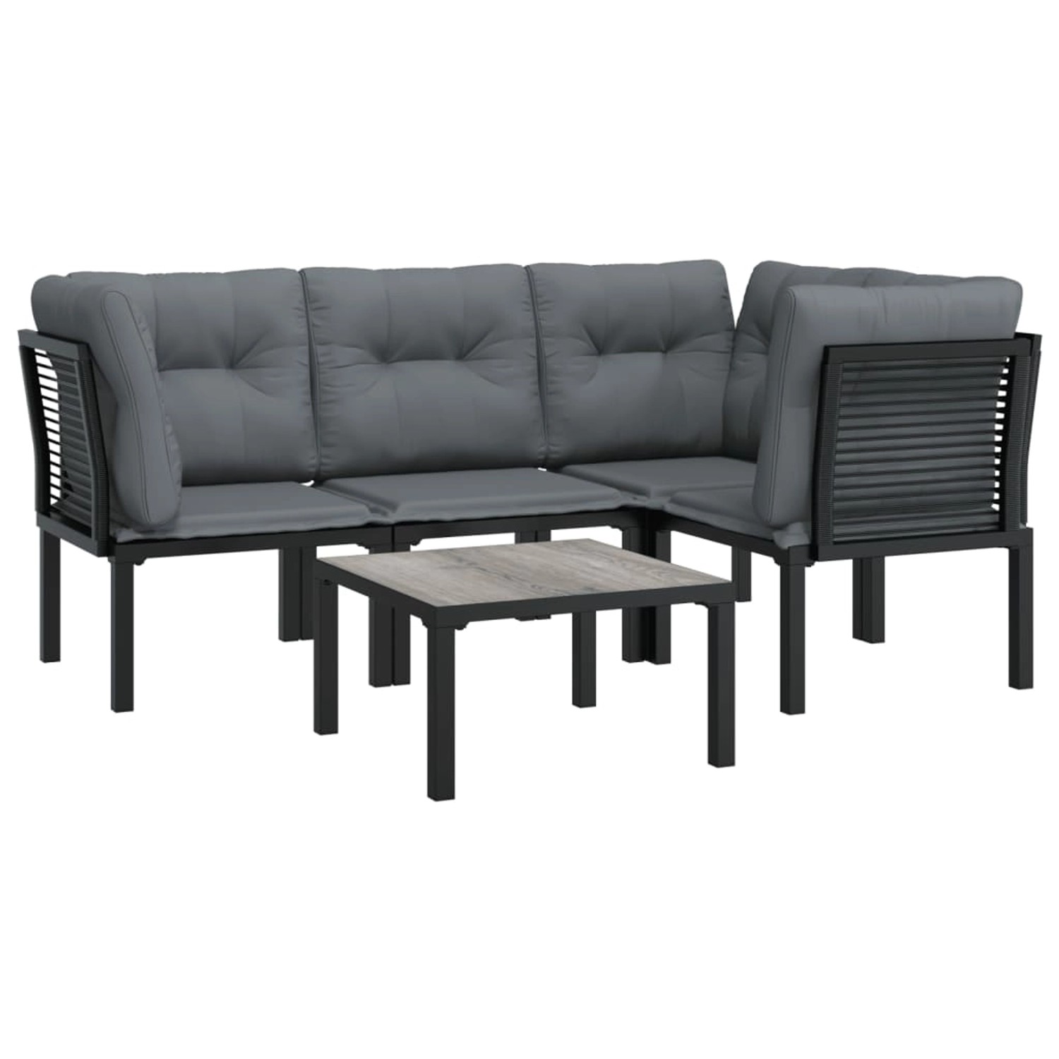 vidaXL 5-tlg. Garten Lounge Set aus Poly Rattan in Schwarz/Grau mit Tisch und Polstern.