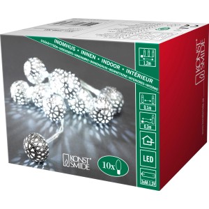 Konstsmide LED-Lichterkette mit 10 Metallbällen, kaltweiß, für den Innenbereich.