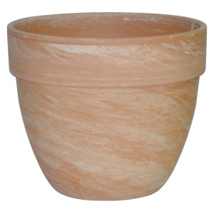 Caramelfarbener Pflanztopf Levante, Ø 30 cm, aus Terrakotta mit breitem Rand.