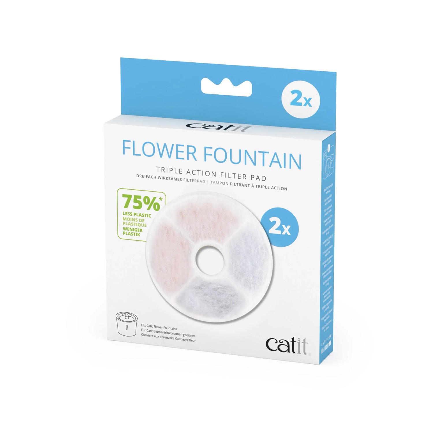 Catit Filterpads Triple Action, 2er-Pack für Katzenbrunnen. Filtert Schmutz, reduziert Gerüche.