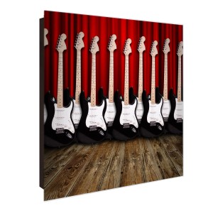 Schwarzer Schlüsselkasten mit Gitarren Motiv, Magnettafel, 30x30cm, 50 Haken.