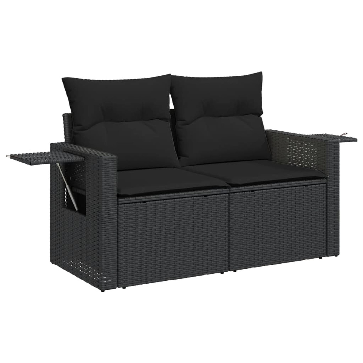 Schwarze 9-tlg. vidaXL Garten-Sofagarnitur aus Poly Rattan mit Kissen.