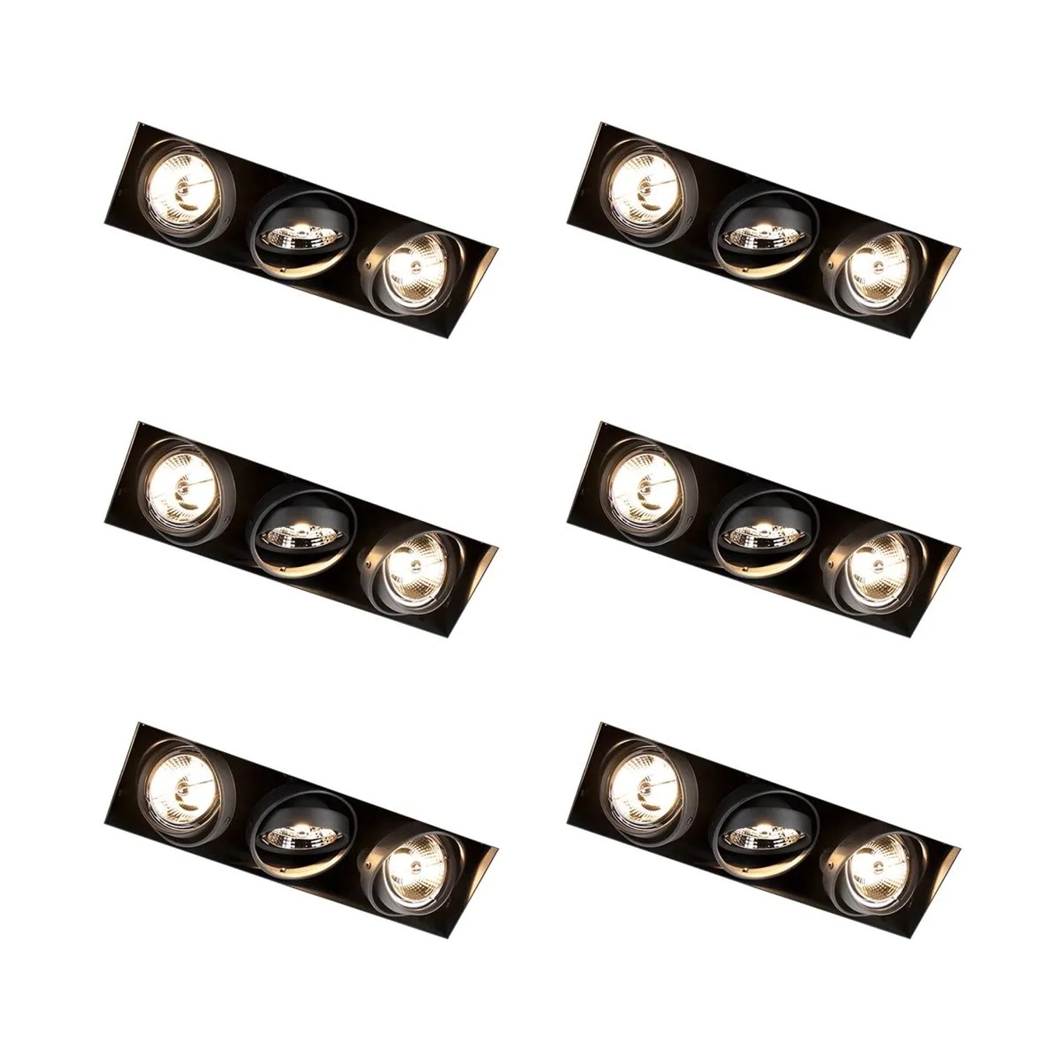 QAZQA Set mit 6 Einbaustrahlern Schwarz GU10 AR70 Trimless 3 Licht Oneon