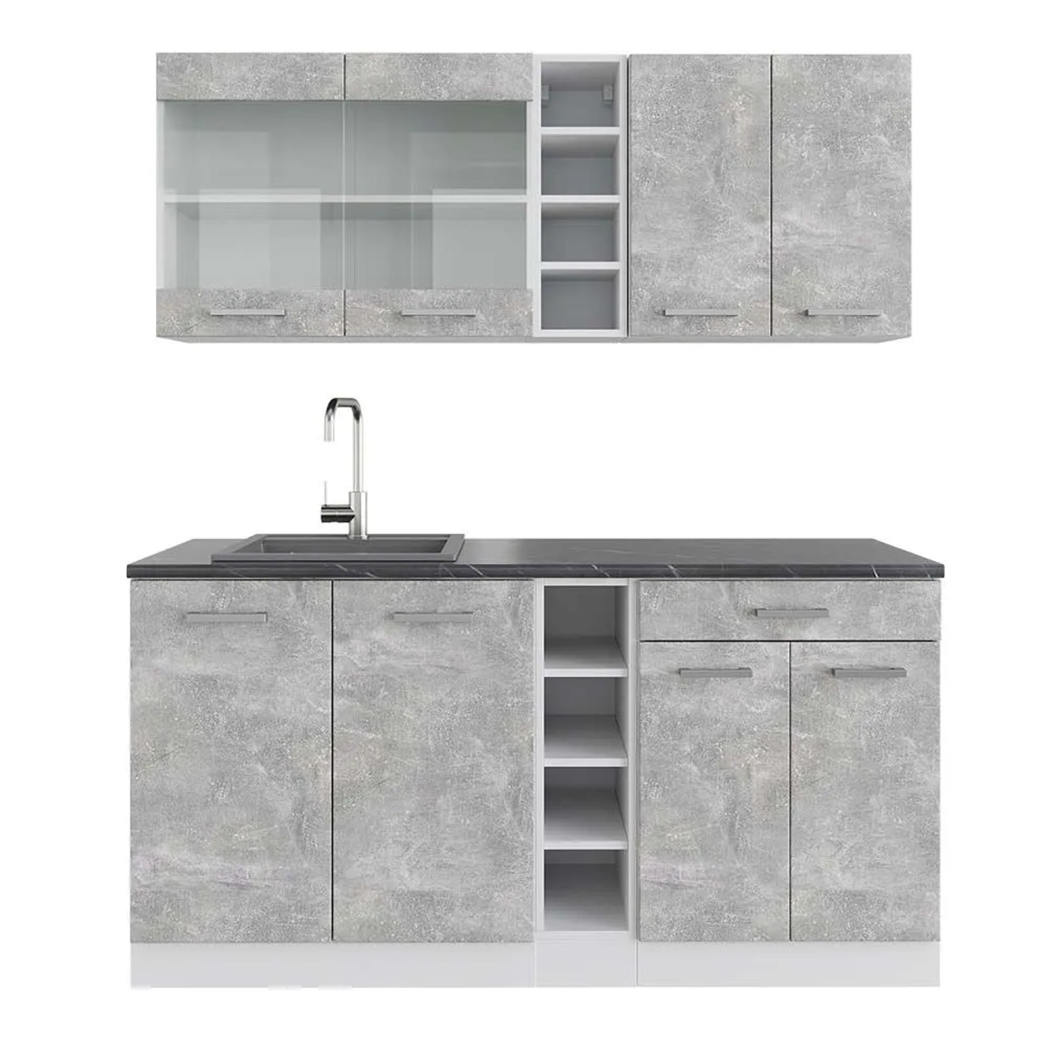 Vicco R-Line Singleküche Beton Weiß 160 cm AP Anthrazit ohne E-Geräte